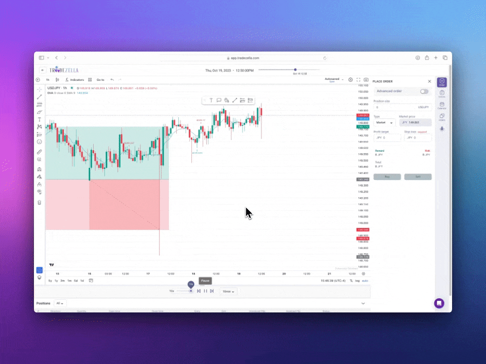 Accurate and automatic risk/reward and position size calculator on TradeZella's backtesting tool