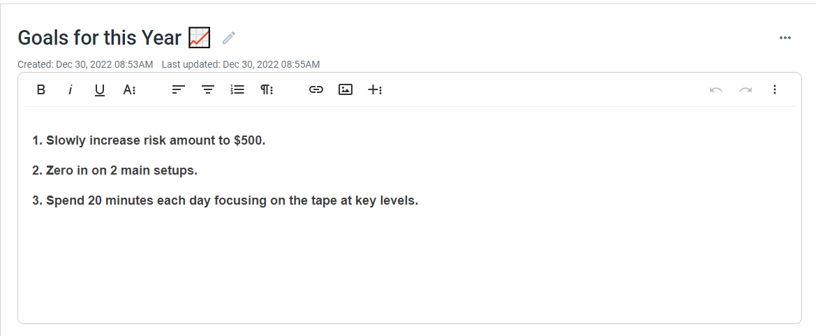 Trade journal notebook feature - TradeZella