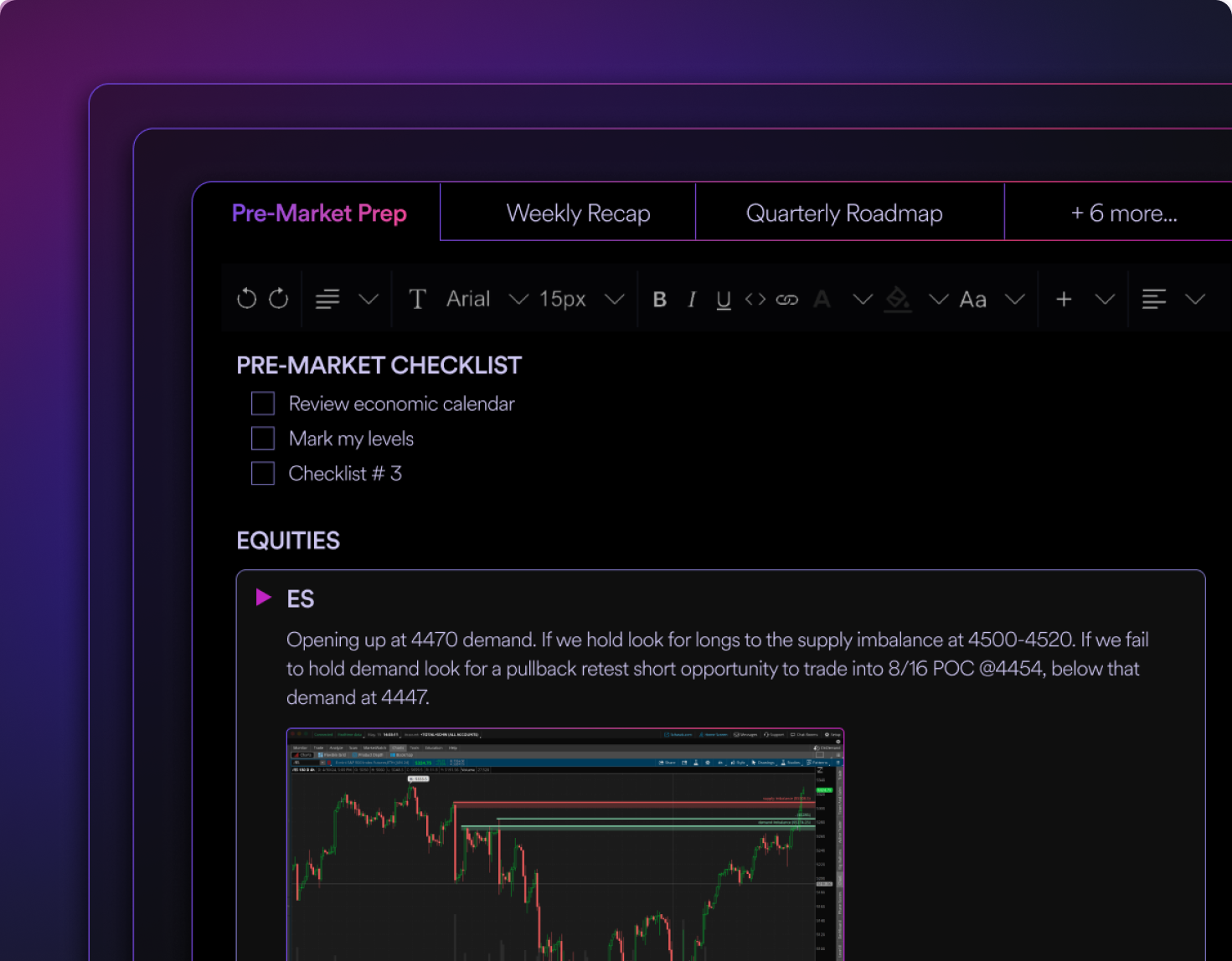 Notebook Templates on TradeZella